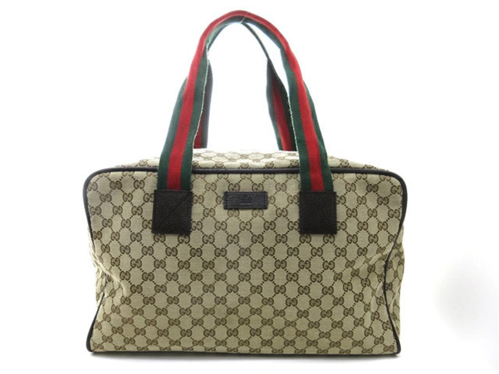 Gucci Boston bag GG canvas calfskin dark brown Beige Cream